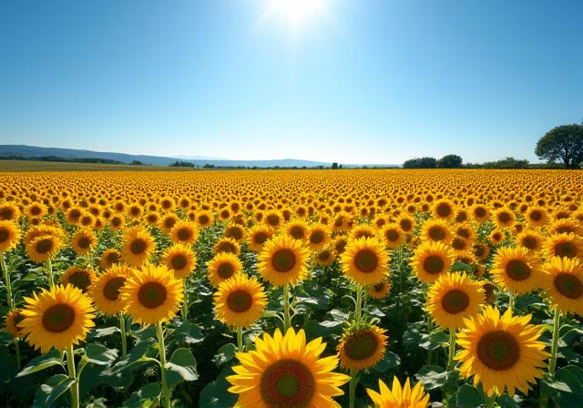 Un vasto campo di girasoli in piena fioritura sotto il sole estivo in Toscana