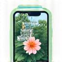 Icona di un fiore visto attraverso lo schermo di uno smartphone con informazioni